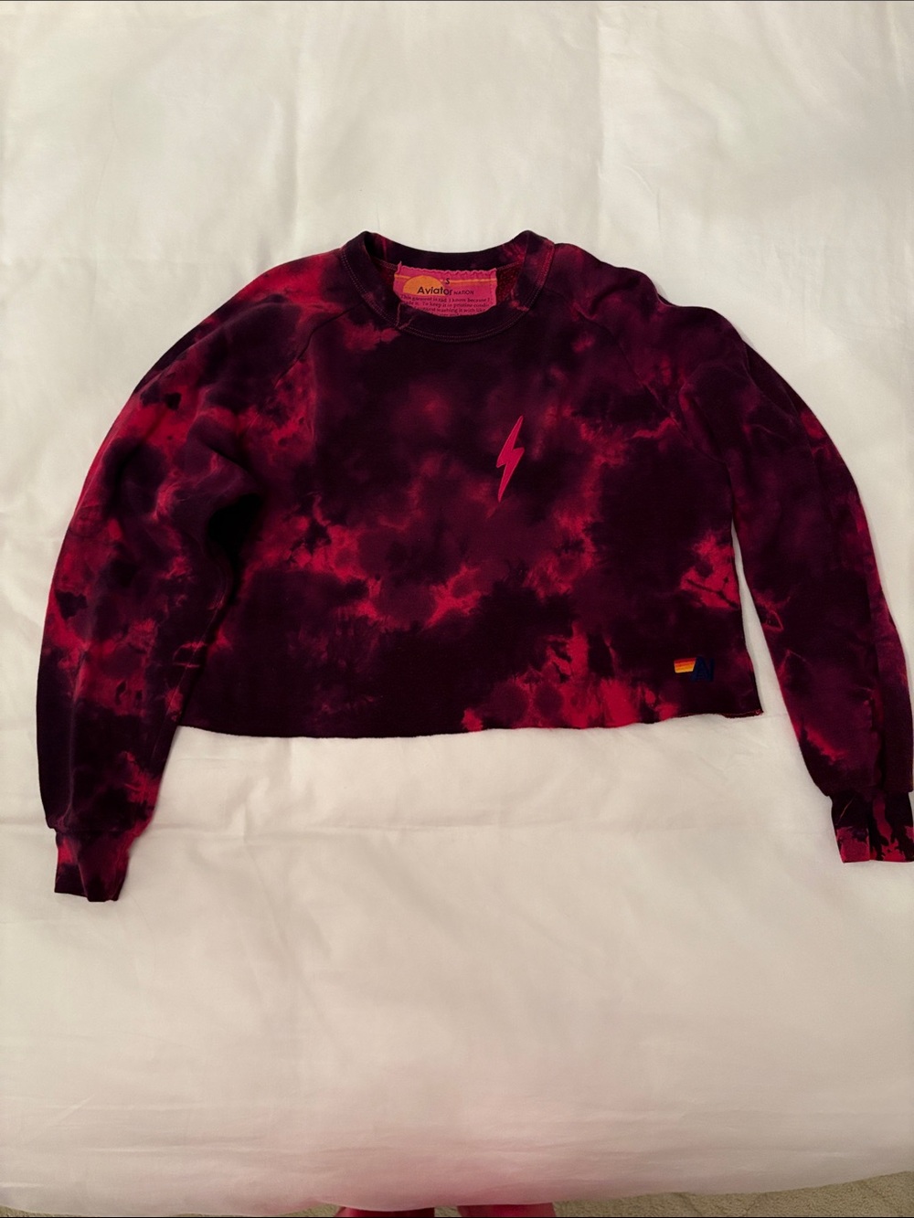 Aviator Nation Women's Maroon & Red Tie-Dye Cropped Sweatshirt